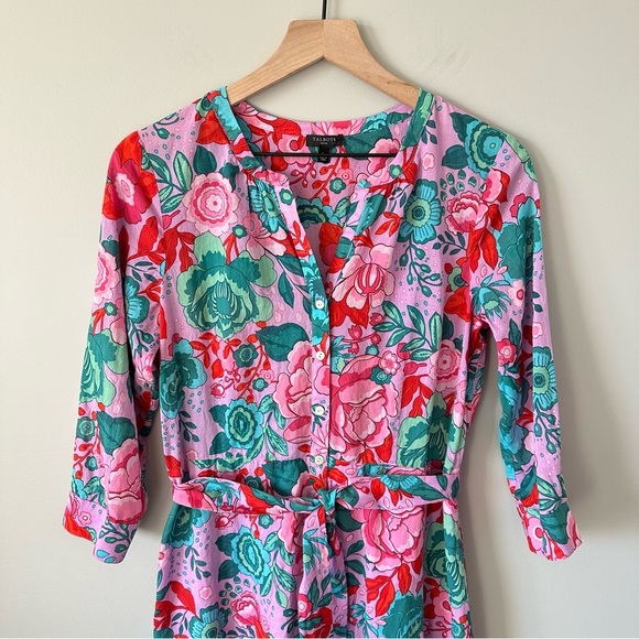 Talbots Petite Midi Shirtdress Button Front Floral Print 100% Cotton Size 8P - Picture 2 of 11